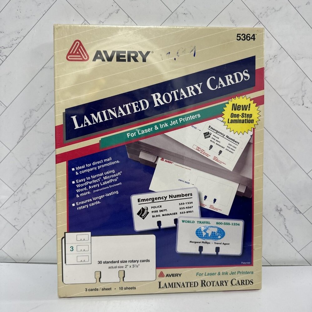 AVERY 5364 Laminated Rotary Cards for Printers 30 Cards 2 x 3 7/8" New/Old Stock